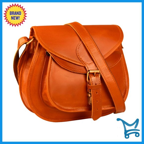 Full Grain Buffalo Leather Crossbody Satchel Bag 11 Inch Women's Purse
